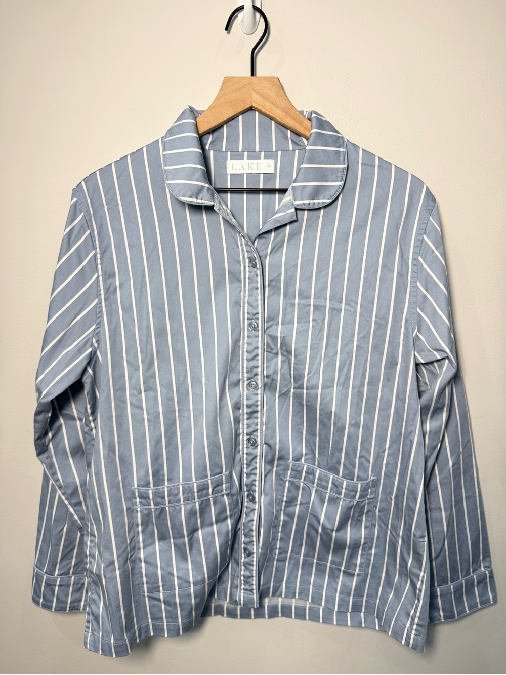 LAKE Pajamas Blue White Stripe Cotton Poplin Pajama Top Medium